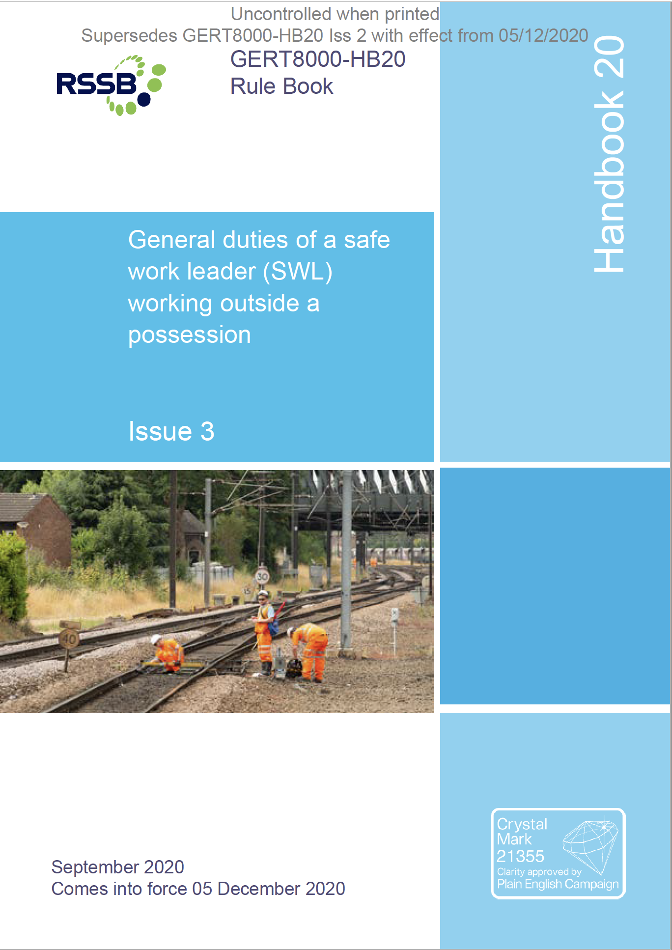 Handbook 20 Safe Work Leader Working Outside a Possession (SWL) Cover
