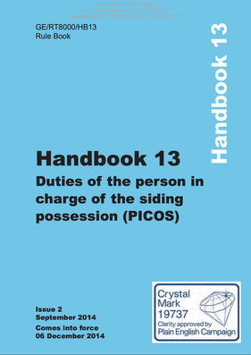 Handbook 13 Duties of the person in charge of sidings (PICOS) Cover
